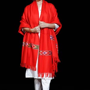 Shawl Pure Merino Wool Kullu Pattern Diamond Border Centre Plain Red
